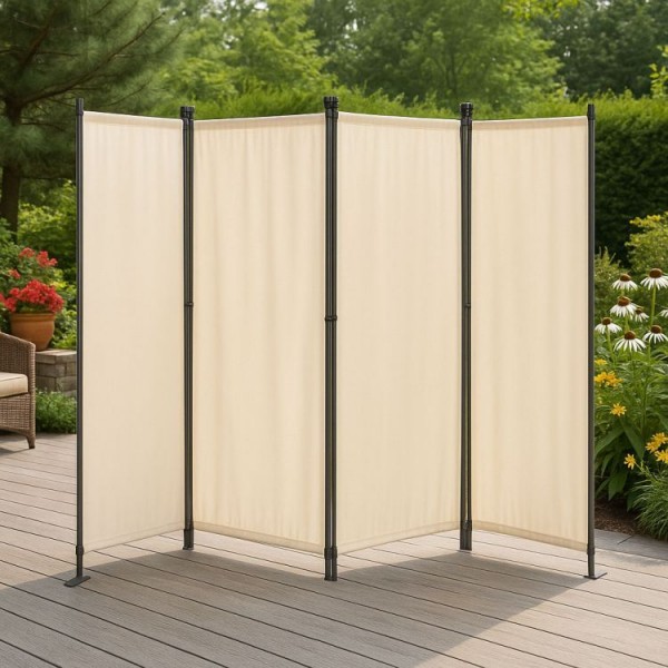 Parawan ogrodowy składany AW-022, 167x216 cm, 4-panelowy, kolor beżowy