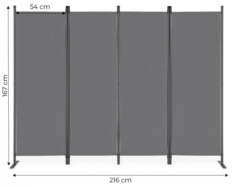 Parawan ogrodowy składany AW-022, 167x216 cm, 4-panelowy, kolor szary