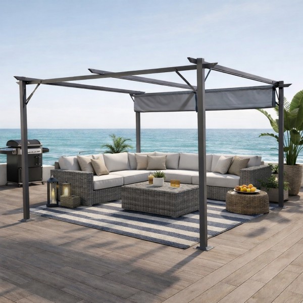 Pergola ogrodowa metalowa 3x4m z rozsuwanym dachem XT-3307B, grafitowa