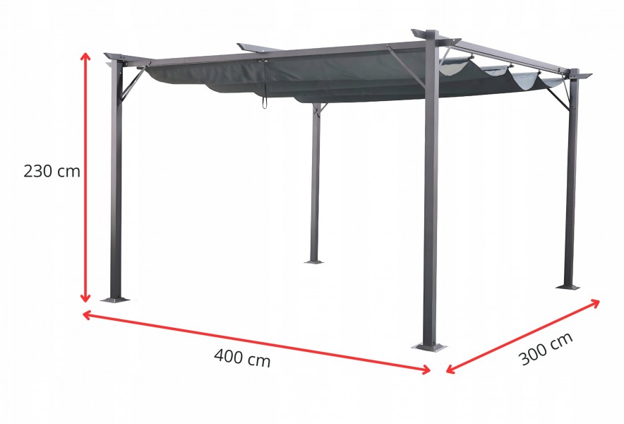 Pergola ogrodowa metalowa 3x4m z rozsuwanym dachem XT-3307B, grafitowa