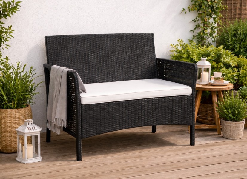 Sofa ogrodowa 2-osobowa Livora 007 z poduszką, czarna