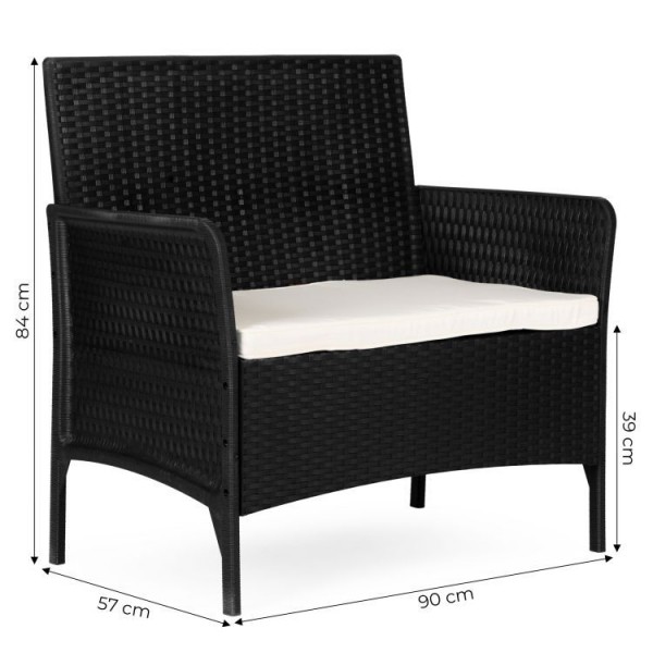 Sofa ogrodowa 2-osobowa Livora 007 z poduszką, czarna