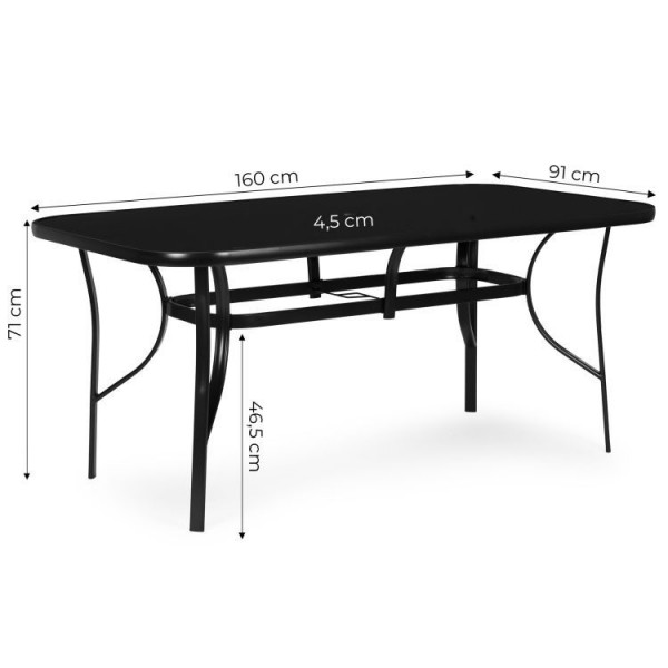 Stół ogrodowy Torello 094, 160x90 cm - czarny, z otworem na parasol