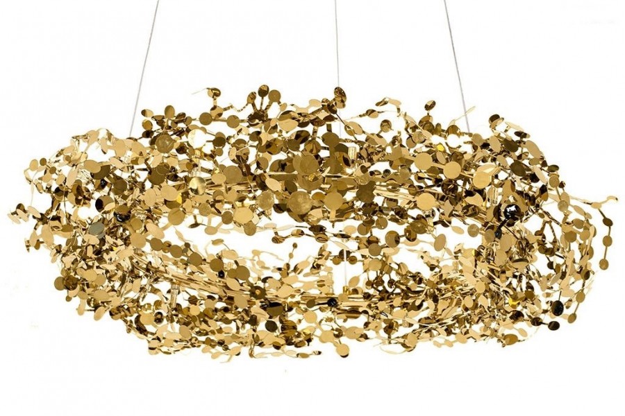 Designerska lampa wisząca Monete 80, złota