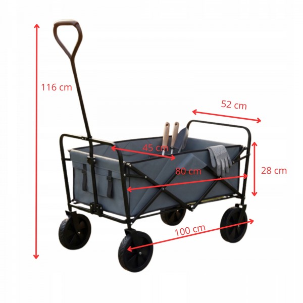 Składany wózek transportowy, ogrodowy i plażowy FC-001, 100 kg, szary