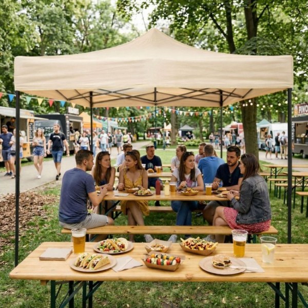 Pawilon ogrodowy eventowy FGA3, 3x3 m, automatyczny ze ściankami - namiot zamykany, beżowy