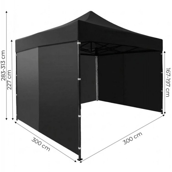 Pawilon ogrodowy eventowy FGA1, 3x3 m, automatyczny ze ściankami - namiot zamykany, czarny