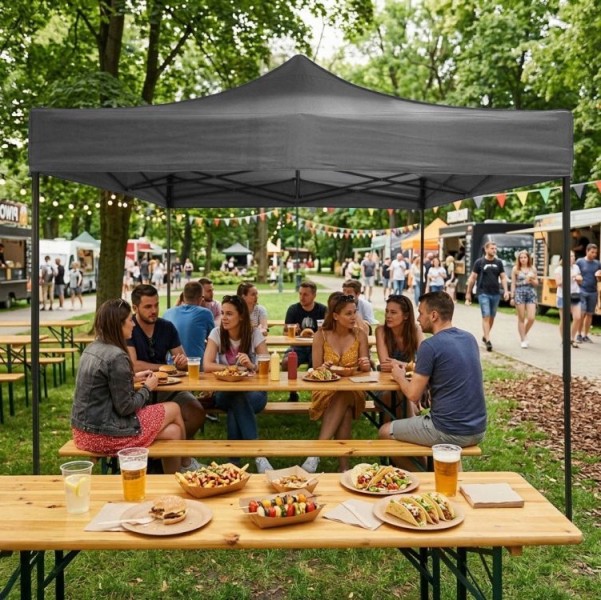 Pawilon ogrodowy eventowy FGA4, 3x3 m, automatyczny ze ściankami - namiot zamykany, szary