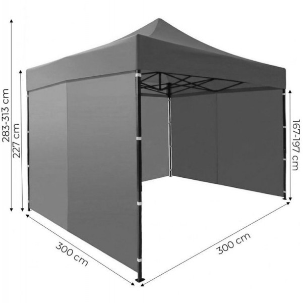 Pawilon ogrodowy eventowy FGA4, 3x3 m, automatyczny ze ściankami - namiot zamykany, szary