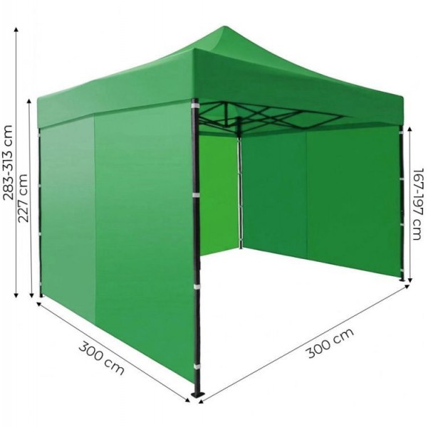 Pawilon ogrodowy eventowy FGA9, 3x3 m, automatyczny ze ściankami - namiot zamykany, zielony