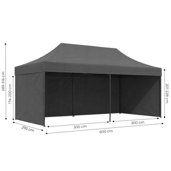 Pawilon ogrodowy 6x3 m szary FGC4 - namiot eventowy automatyczny, regulowana wysokość