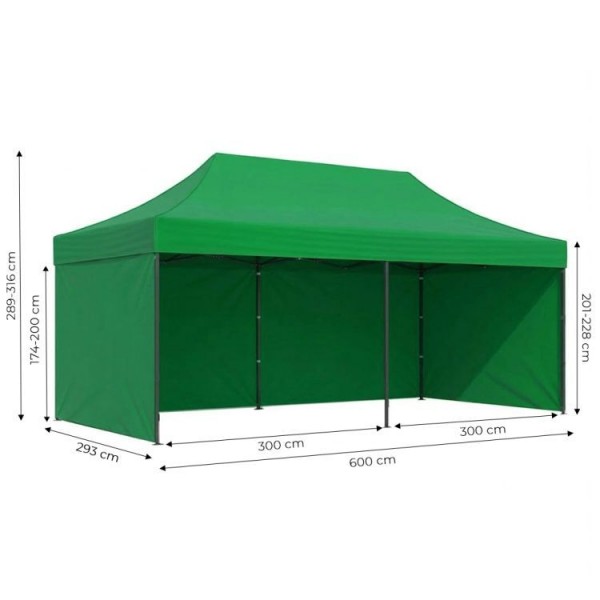 Pawilon ogrodowy 6x3 m zielony FGC9 - namiot eventowy automatyczny, regulowana wysokość