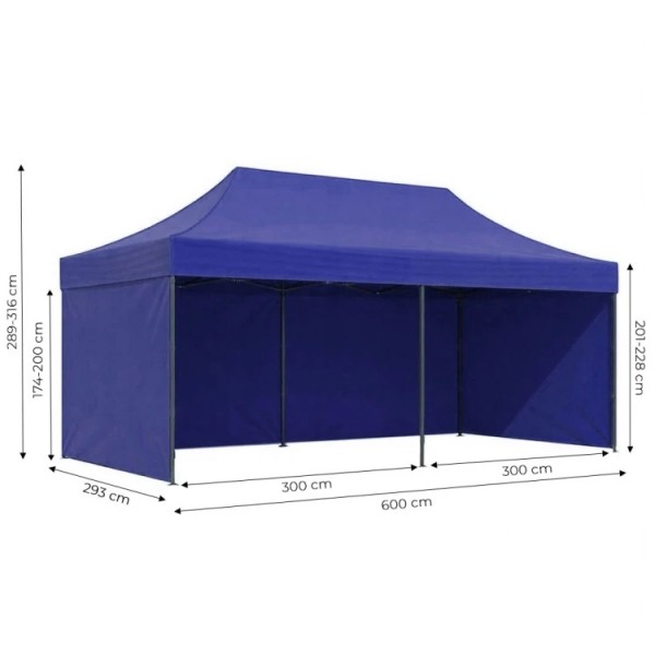 Pawilon ogrodowy 6x3 m niebieski FGC8 - namiot eventowy automatyczny, regulowana wysokość