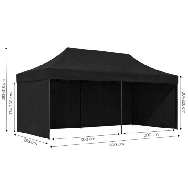 Pawilon ogrodowy 6x3 m czarny FGC1 - namiot eventowy automatyczny, regulowana wysokość