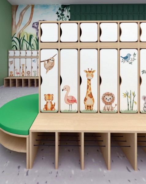 Szafka do szatni przedszkolnej 4-osobowa z drzwiczkami góra/dół Blox Nature, index SZT-4R-B-C-A