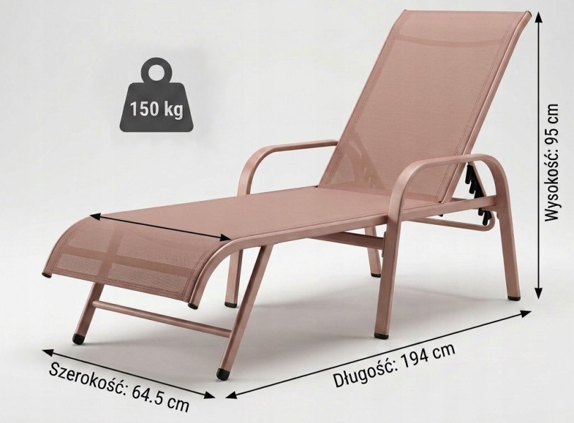 Leżak ogrodowy Summer regulowany, kolor różowy