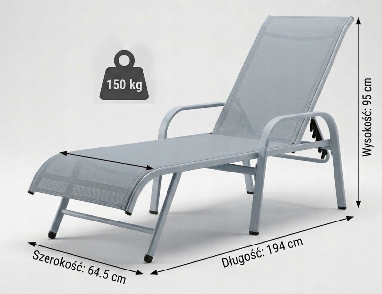 Leżak ogrodowy Summer regulowany, kolor szary