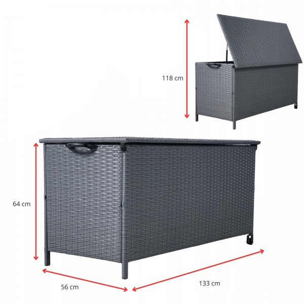 Skrzynia ogrodowa na poduszki z technorattanu XL-SD-L, 133x56x64 cm, kolor szary