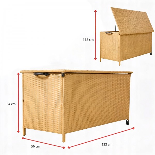 Skrzynia ogrodowa na poduszki z technorattanu XL-SD-L, 133x56x64 cm, kolor naturalny
