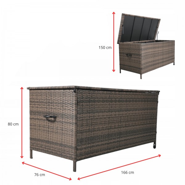 Skrzynia ogrodowa z technorattanu XL-SD-XL, 166x76x80 cm, kolor brązowy