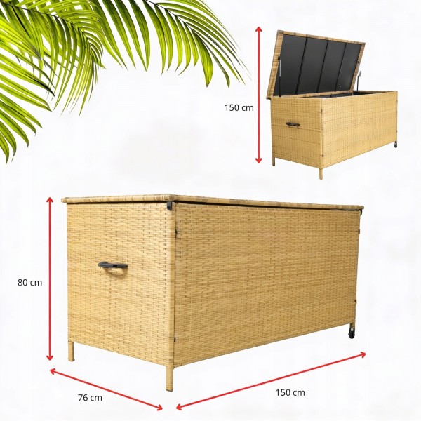 Skrzynia ogrodowa z technorattanu XL-SD-XL, 166x76x80 cm, kolor naturalny