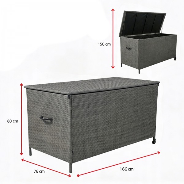 Skrzynia ogrodowa z technorattanu XL-SD-XL, 166x76x80 cm, kolor szary