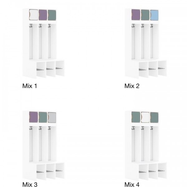 Szatnia dziecięca szkolna 3-osobowa z górnymi drzwiczkami Blox Colours Mix, index SZT-3R-B-A-A