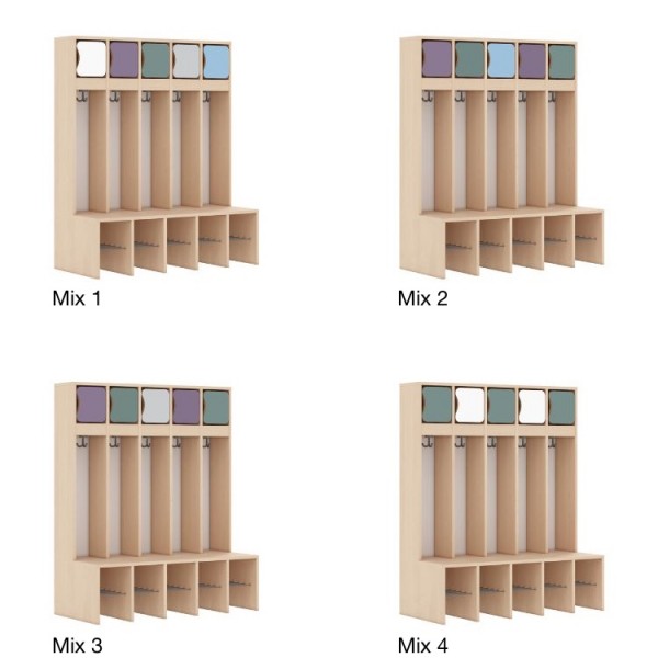 Szatnia dziecięca szkolna 5-osobowa z górnymi drzwiczkami Blox Colours Mix, index SZT-5R-B-A-A