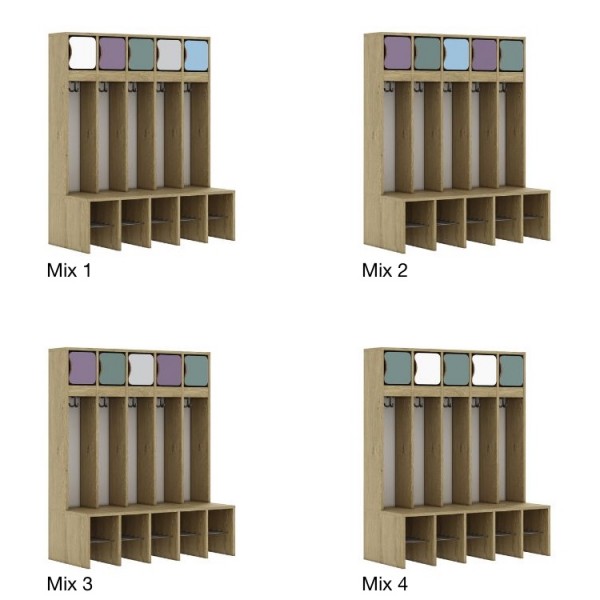 Szatnia dziecięca szkolna 5-osobowa z górnymi drzwiczkami Blox Colours Mix, index SZT-5R-B-A-A