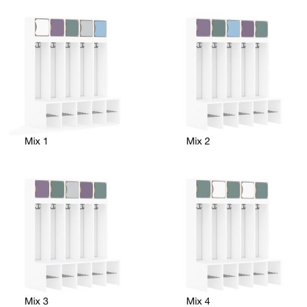 Szatnia dziecięca szkolna 5-osobowa z górnymi drzwiczkami Blox Colours Mix, index SZT-5R-B-A-A