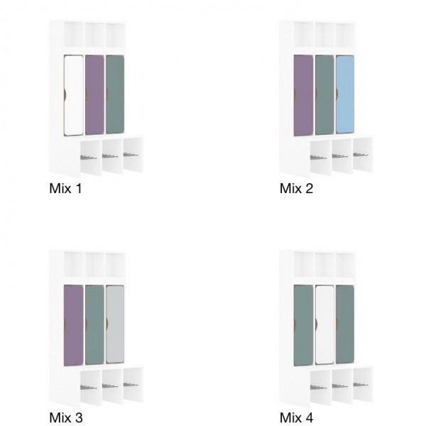 Szatnia dziecięca przedszkolna 3-osobowa z drzwiczkami dolnymi Blox Colours Mix, index SZT-3R-B-B-A