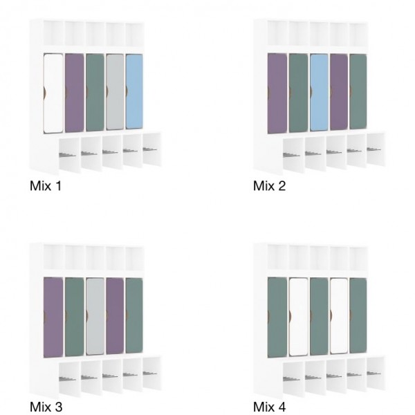 Szatnia dziecięca przedszkolna 5-osobowa z drzwiczkami dolnymi Blox Colours Mix, index SZT-5R-B-B-A