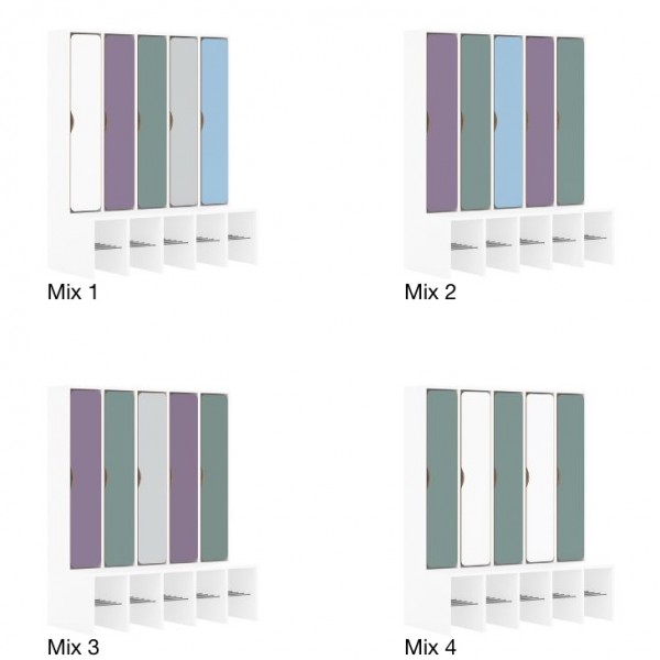 Szafka przedszkolna do szatni 5-osobowa z drzwiczkami pełnymi Blox Colours Mix, index SZT-5R-A-D-A