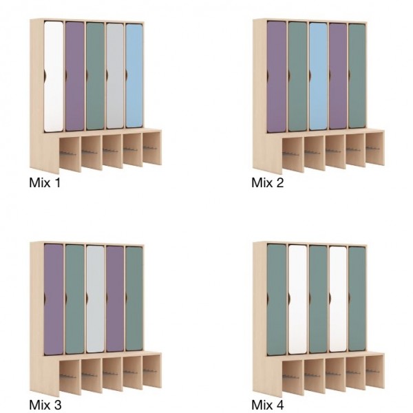 Szafka przedszkolna do szatni 5-osobowa z drzwiczkami pełnymi Blox Colours Mix, index SZT-5R-A-D-A