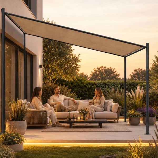 Pergola ogrodowa FG871 beżowa - zadaszenie tarasu 3x3 m