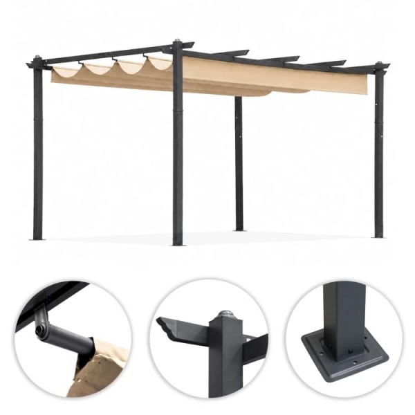 Pergola tarasowa FG632 beżowa 4x3 m z przesuwanym zadaszeniem