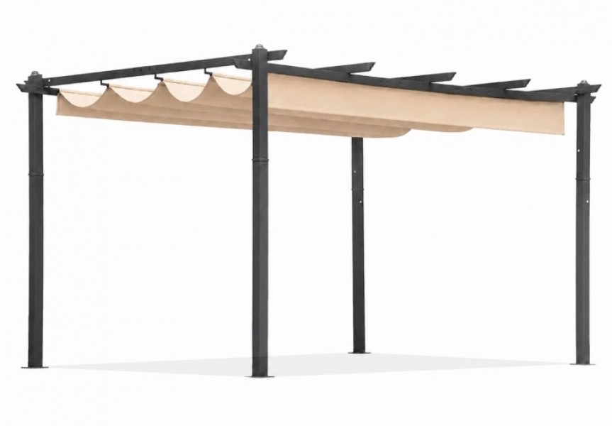 Pergola tarasowa FG632 beżowa 4x3 m z przesuwanym zadaszeniem