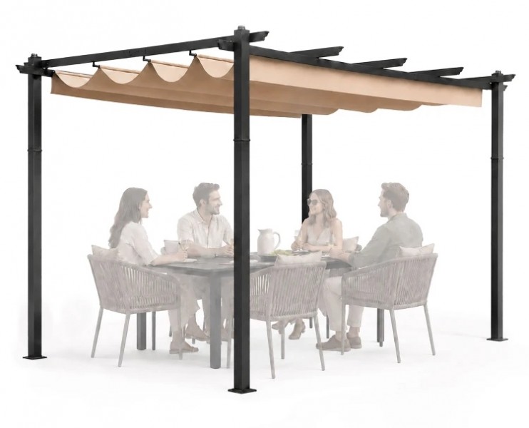 Pergola tarasowa FG632 beżowa 4x3 m z przesuwanym zadaszeniem