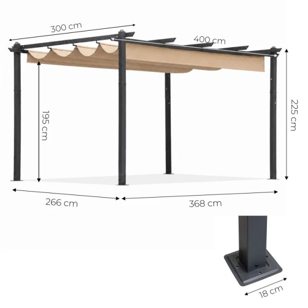 Pergola tarasowa FG632 beżowa 4x3 m z przesuwanym zadaszeniem