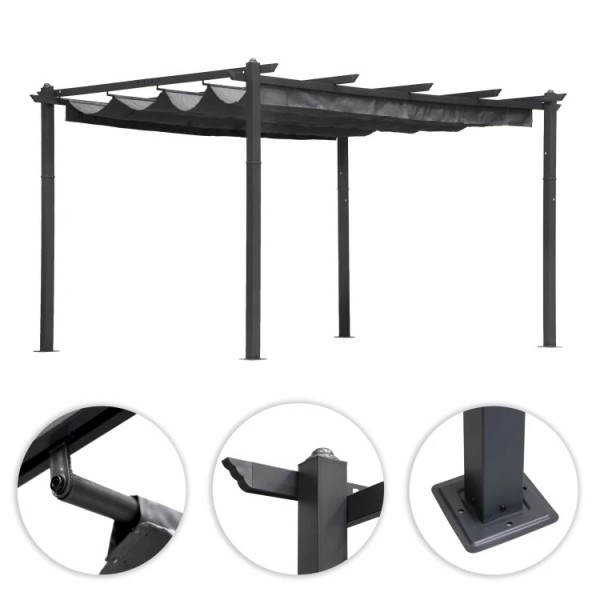 Pergola tarasowa FG632 szara 4x3 m z przesuwanym zadaszeniem