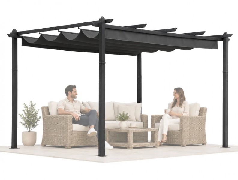 Pergola tarasowa FG632 szara 4x3 m z przesuwanym zadaszeniem