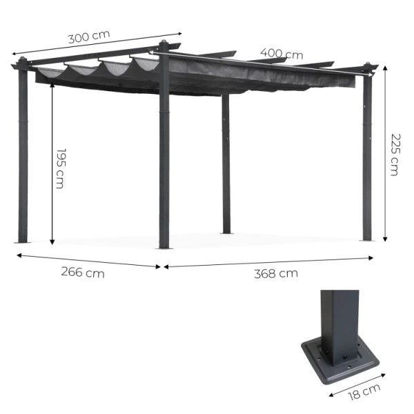 Pergola tarasowa FG632 szara 4x3 m z przesuwanym zadaszeniem