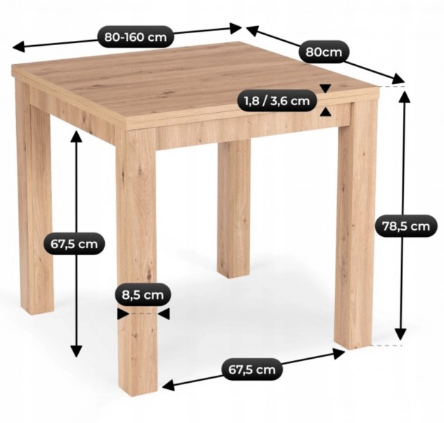 Stół rozkładany do jadalni Max 80-160 cm, kolor dąb Artisan