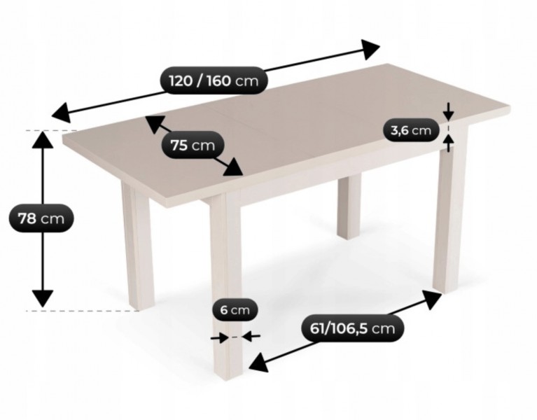 Klasyczny stół rozkładany Skubi 120-160 cm, kaszmir