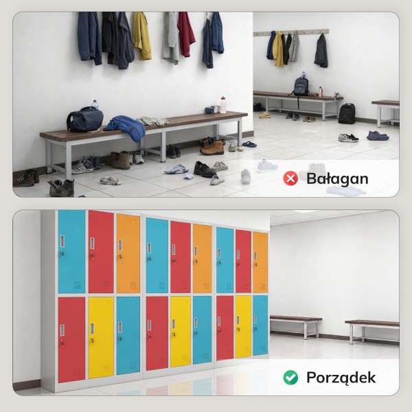 Szafa szkolna 6-skrytkowa Igor, 90x45x185 cm, szaro-wielokolorowa