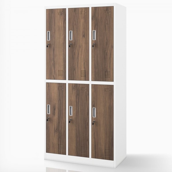 Szafa socjalna 6-drzwiowa Eco Design Igor, 90x45x185 cm, biały/orzech