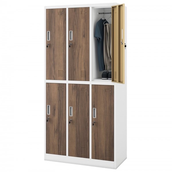 Szafa socjalna 6-drzwiowa Eco Design Igor, 90x45x185 cm, biały/orzech