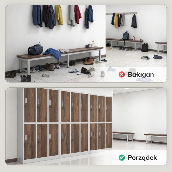 Szafa socjalna 6-drzwiowa Eco Design Igor, 90x45x185 cm, biały/orzech