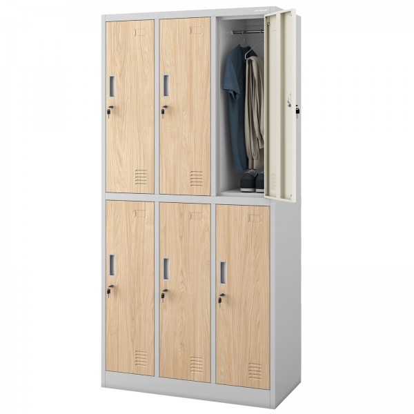Szafa socjalna 6-drzwiowa Eco Design Igor, 90x45x185 cm, szary/dąb sonoma