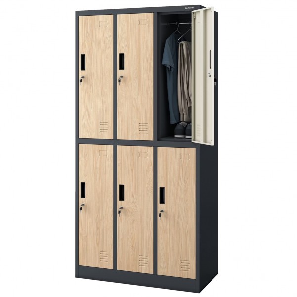 Szafa socjalna 6-drzwiowa Eco Design Igor, 90x45x185 cm, antracyt/dąb sonoma